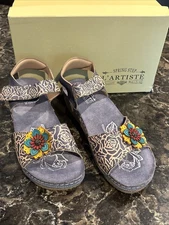 Spring Step L'ARTISTE Leather Wedge Sandals NAVY Women’s Size 10 NEW W/Box