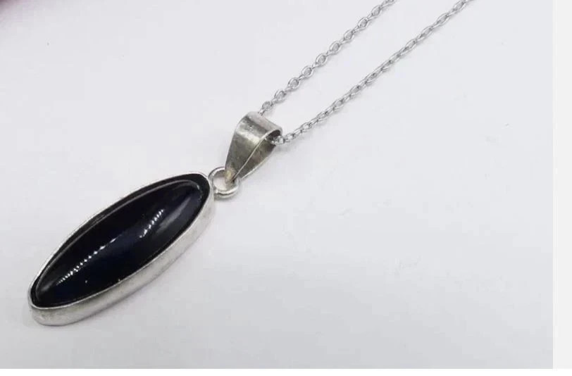 Natural Black Onyx Marquise Cut Sterling Silver Handmade Pendant Certified Gems