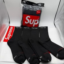 Supreme Hanes Black Crew Socks 4-Pack Men's Size 6-12 New Sealed Gift Set