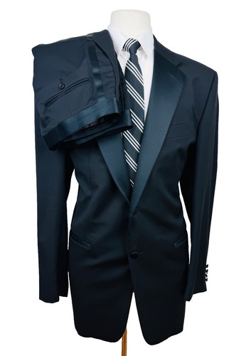 ADOLFO Mens 46L Solid Black Italy Wool 2 Piece Tuxedo Suit W/ Dress Pants 38x33