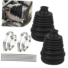 2PCS CV Boot with 4 Stainless Steel Clamps & 6 Cable Ties, Silicone Car Black