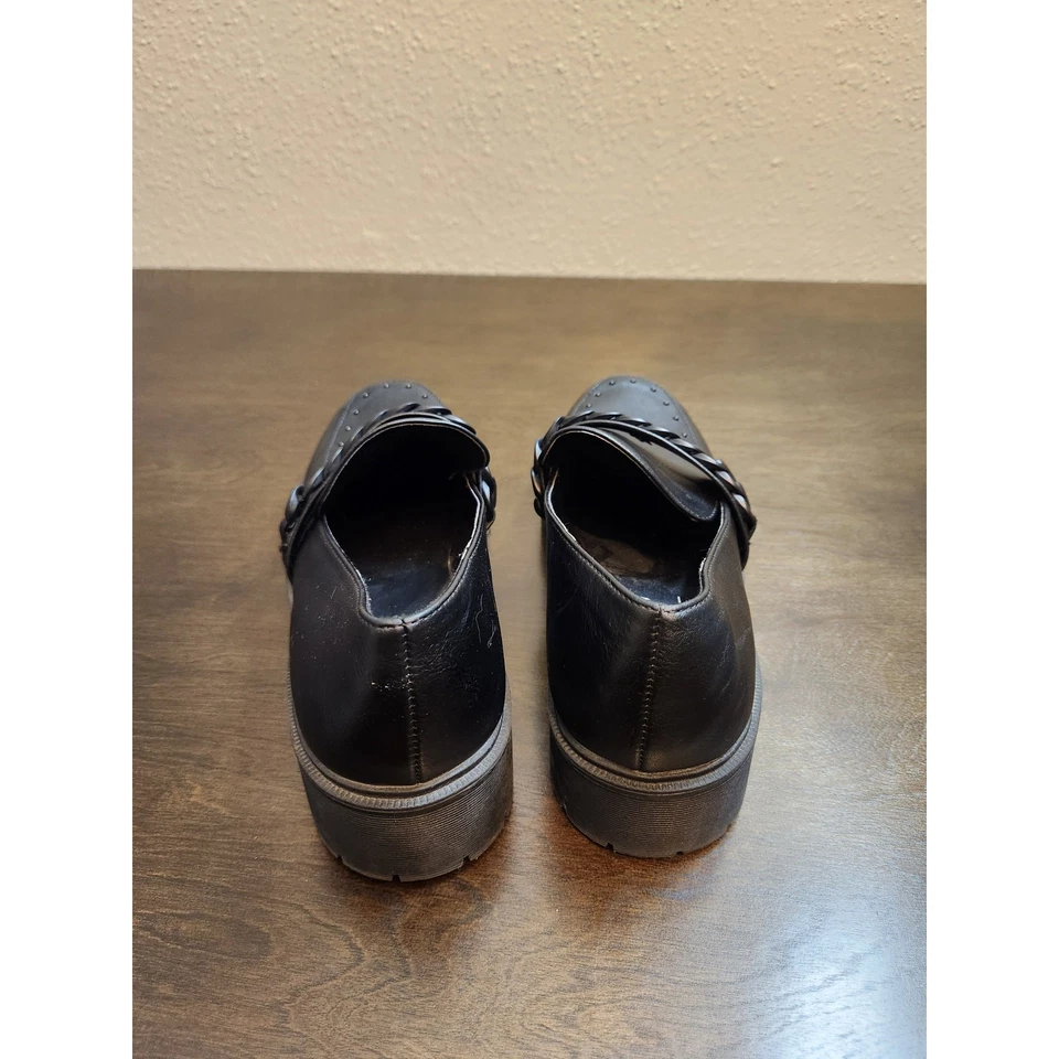 Женские черные кожаные мокасины Report Hayden без застежек коренастые на цепочке плоские размер 11 - Изображение 2 из 4