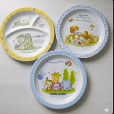 3 Vintage Melamine Ware Baby Toddler Dividing Plates Dishes Hana Cobi Bunny Bear