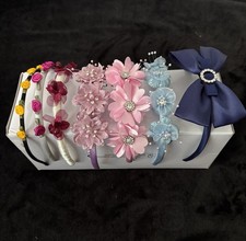 Set Of 6 Multicolor Floral Headbands With Bow And Beaded Accents For Girls