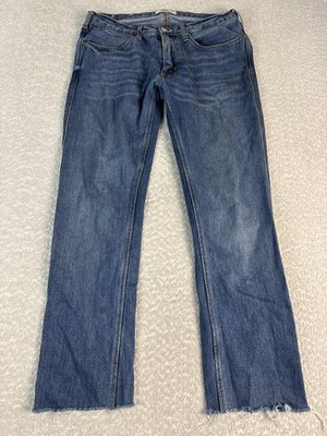 Acne Studios Jeans Mens 32x29* Blue Straight Denim Distressed Raw Hem Fringe