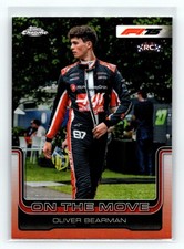 2025 Topps Chrome Formula 1 F1 OLIVER BEARMAN #186 Refractor On The Move SP RC