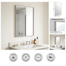 36x24 Brushed Nickel Bathroom Mirror - Stylish Beveled Edge, Shatterproof Safety