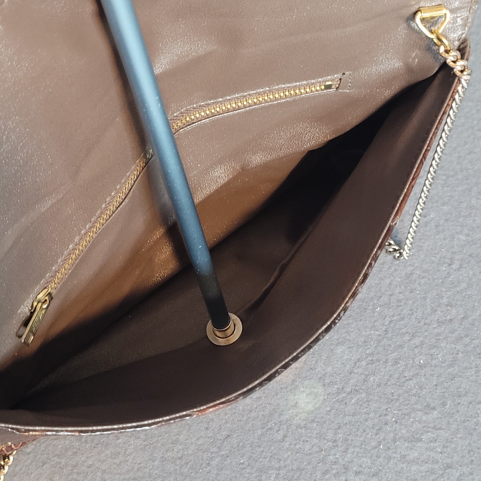 Vintage Brown Python Snake Skin Leather Clutch Sh… - image 9