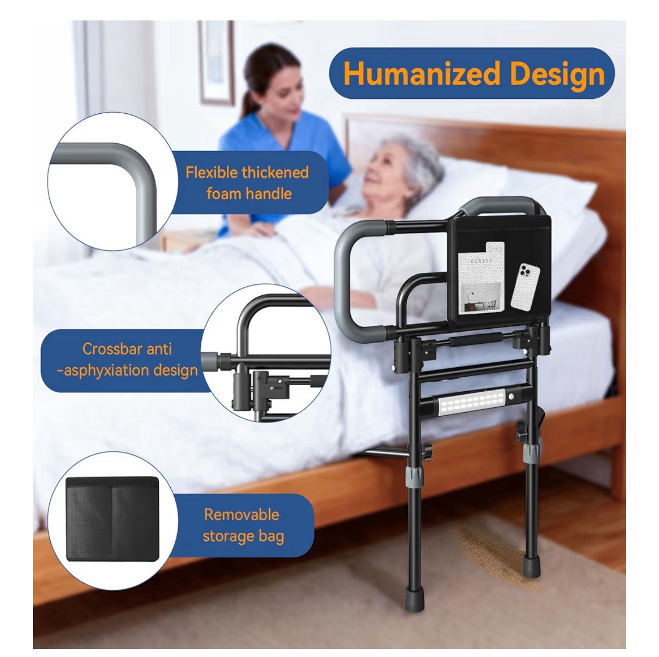 Bed Rails for Elderly Adults Safety, Foldable Bed Assist Rails for Seniors