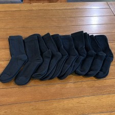 Youth Crew Socks 10 Pair Black Solid Mid Calf Regular Casual 8  heel to toe