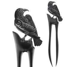 2Pack UShaped Viking Raven Metal Hair Prongs Black Hair Sticks for Thick Hair