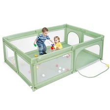 Babyjoy Baby Playpen Extra-Large Safety Baby Fence w/50 Ocean Balls Green