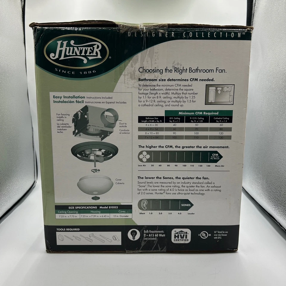 Hunter Ashbury Bathroom Fan Light Imperial Bronze Swirled Marble Glass 81003 NOB - Image 4 of 4