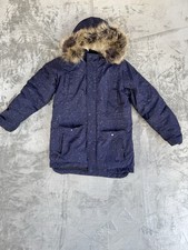 Girls Lands  End Lg 10/12 Navy Zip Up Faux Fur Lined Hooded Parka FLeece Lined