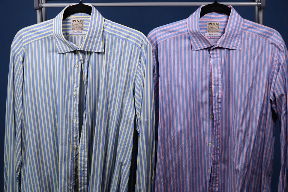 Vintage Lot 2 Thomas Pink Finest Twill French Cuff Shirt 16.5 36 Stripe 91cm 46" - Image 2 of 4