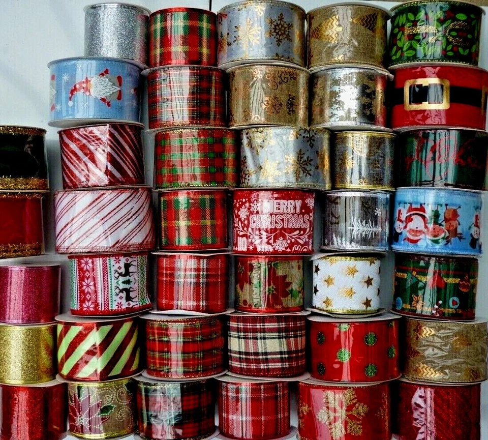 VARIOUS Christmas Wired Woven Ribbon Width 63mm