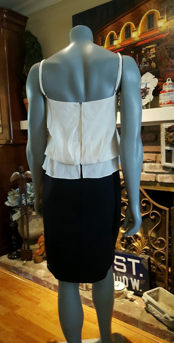 Robe Cocktail BCBG Max Azria - Noir & Ivoire - Taille 12 - Drapée & Crayon - Soie - Neuve Avec étiquette