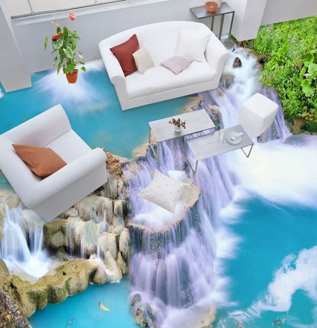 3D White Rock Waterfall Floor Mural Photo Flooring Wallpaper Print 5D Home Decal