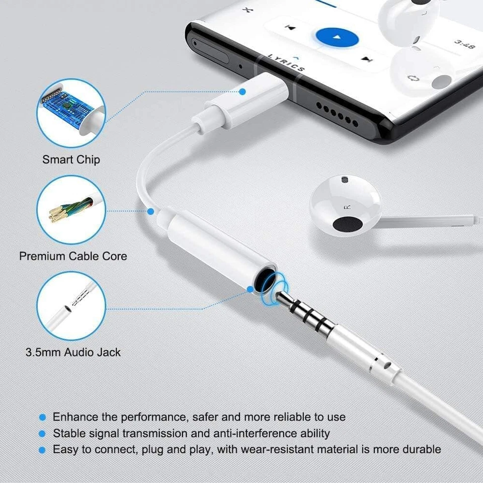 USB C型至3.5插孔耳机适配器音频转换器适用于iPhone 16 15三星 — 第 2/4 张图片