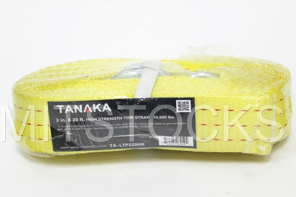 Tanaka Heavy Duty Tow Strap with Hooks 10,000 Lb Capacity (2 X 20