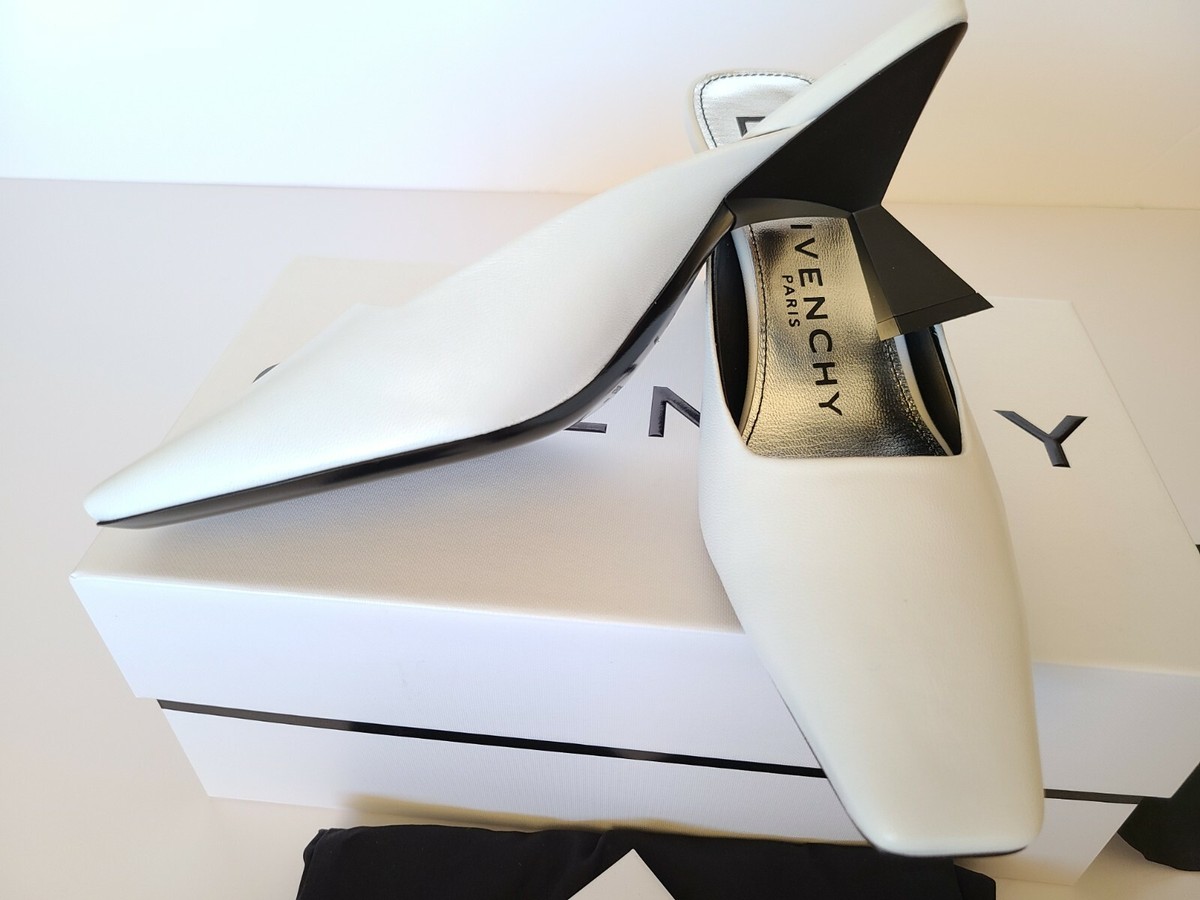 New Givenchy Look Book Square Toe Heel Mules Pump White Eur 38/ US