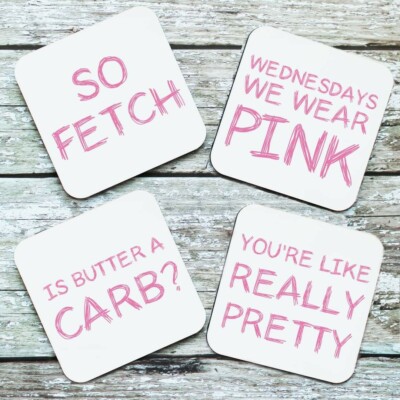 Mean Girls So Fetch Rosa inspiriert Hartholz Untersetzer Set, Kostenloser Versand UK
