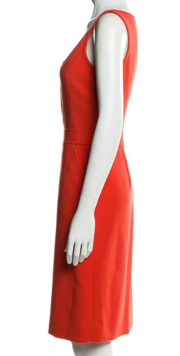 Abito foderato con cerniera TORY BURCH Zachary lana rossa arancione taglia 8 tasche laterali medie