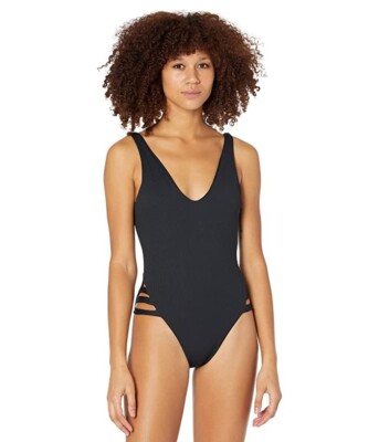 Becca Fine Line Sophie Plunge V-Neck Black One Piece Swimsuit L35628 Size Small