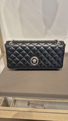 Versace Black Nappa La Medusa Chain Flap