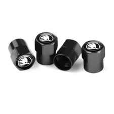 Skoda Logo Tyre Valve Dust Caps Set Of Four BLACK Metal