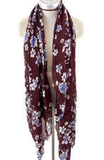 Woman Within scarf 75 x 40 blue red floral light fringe polyester wrap