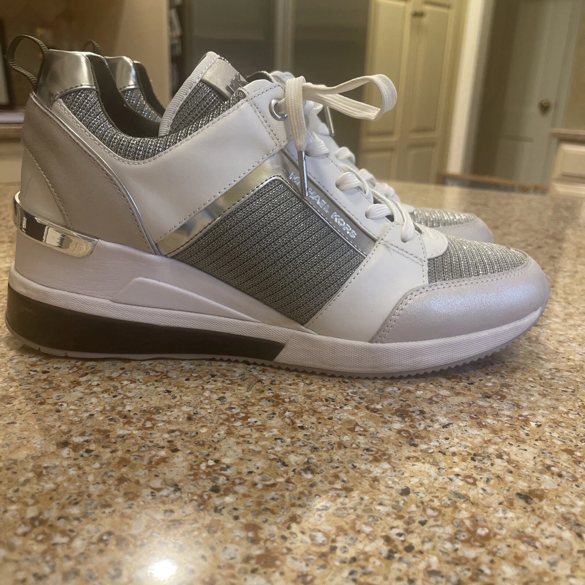 Michael Kors Georgie Stretch Knit And Leather Sneakers Sz 9.5 M eBay