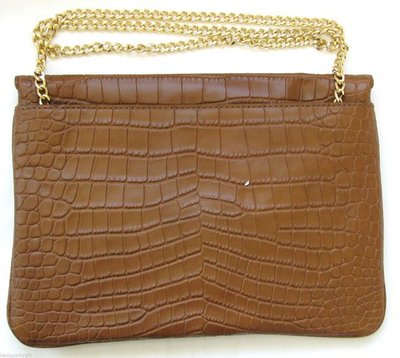 NEW-MICHAEL KORS SLOAN MOCHA/LUGGAGE CROC LEATHER+GOLD  CLUTCH,CROSSBODY,HAND BAG