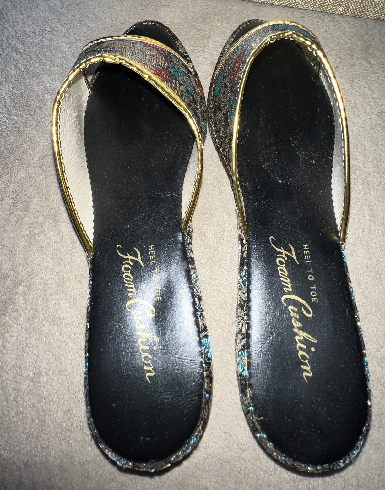 PANTOFOLA D’ORO Pantofole vintage da donna 7 camere da letto scarpe oro lucido Made In Japan