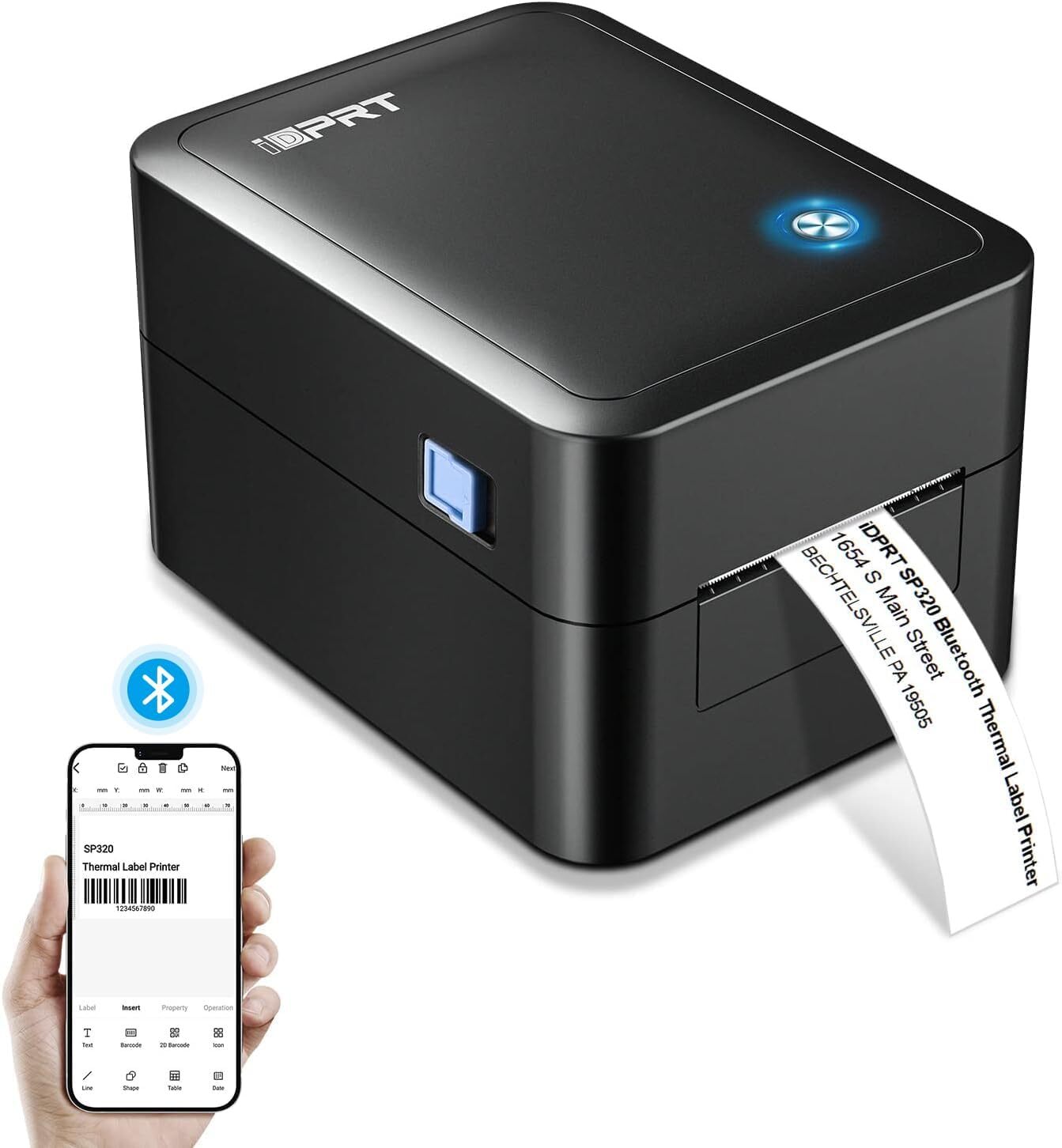 Bluetooth Label Maker with Thermal Barcode Printing, No Ink Needed, USB Connectivity