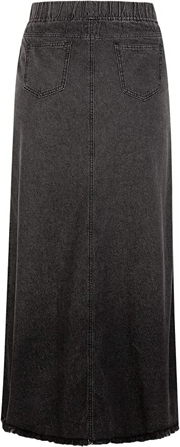 Women's Retro Elastic High Waist Frayed A-Line Maxi Denim Skirt with Pockets - Image 4 of 4
