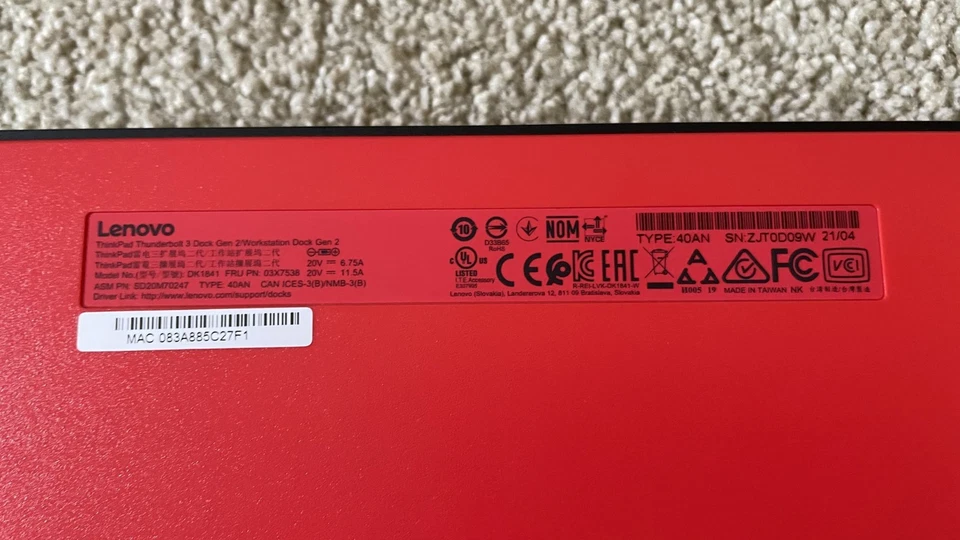 Lenovo Thinkpad Thunderbolt 3 Dock Gen 2 DK1841 con adaptador 135W Foto 4 de 4