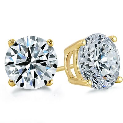 Moissanite Earrings 14K Solid Yellow Gold Solitaire Stud 
