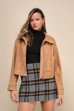 Lulu's Nwt Wild At Heart Tan Vegan Suede Moto Jacket - Size Medium