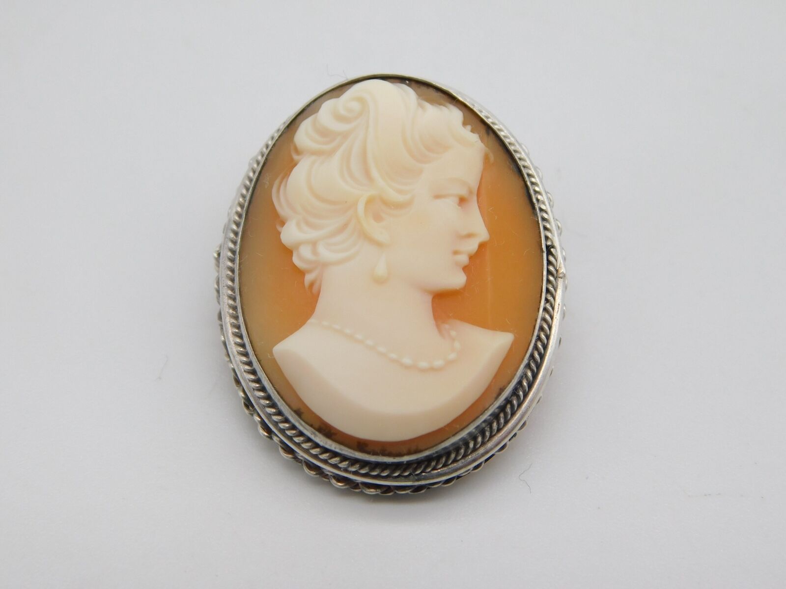 SWEET ANTIQUE 800 FINE SILVER CARVED SHELL MAIDEN… - image 2