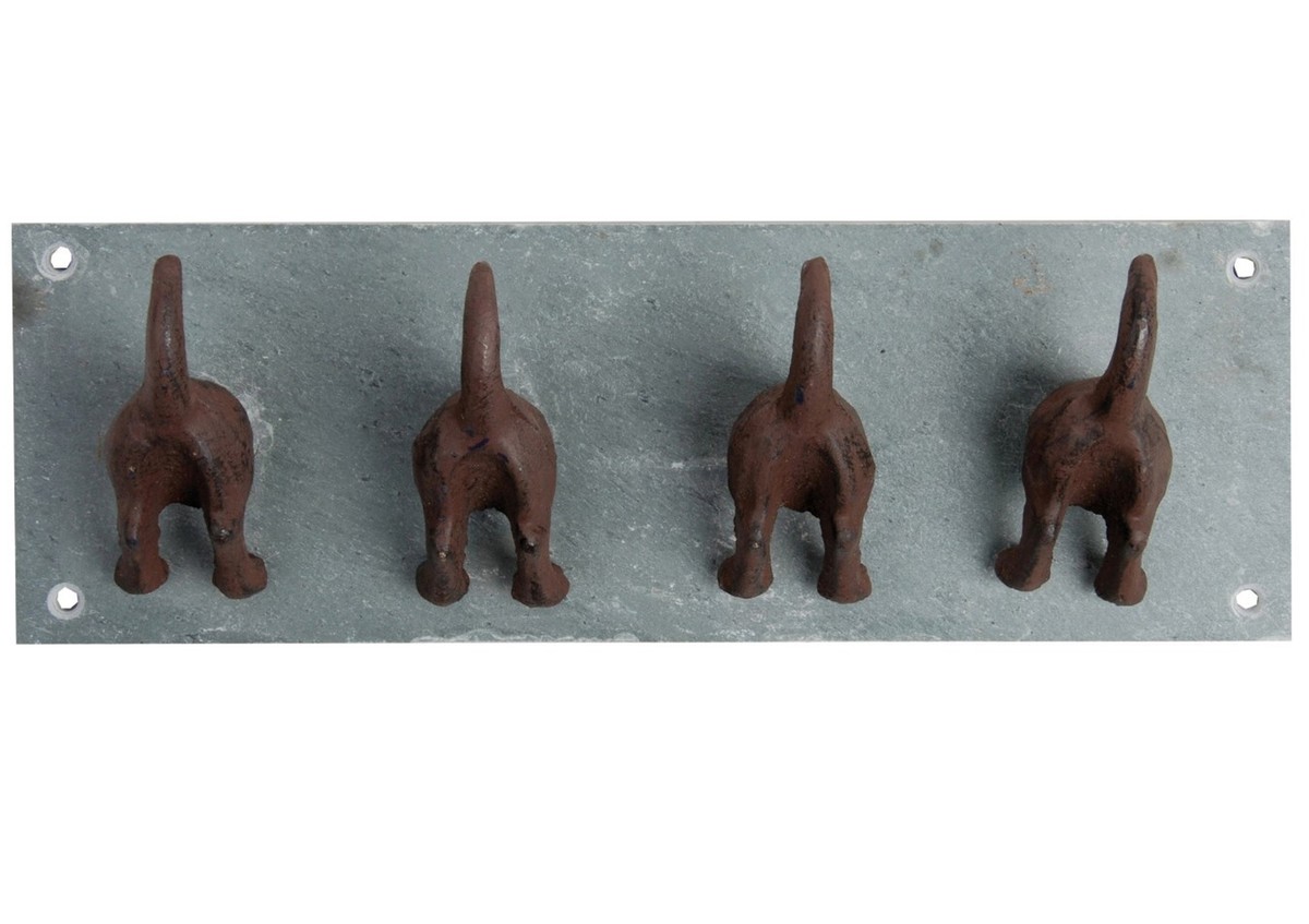 Coat Hooks Cast Iron Dog Puppy Tail Hanger Heavyweight Wall