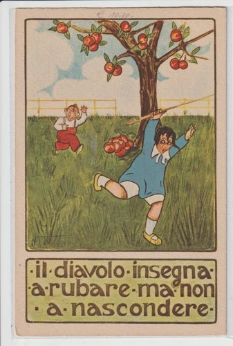 ANTIQUE ITALIAN POSTCARD FROM THE FAMOUS PROVERBS SERIES - ILLUSTRATOR - SMALL F.