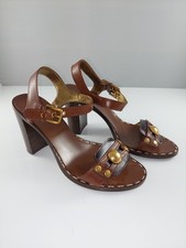 Dolce Gabbana Sandals brown leather Gold deta...