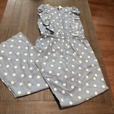 Harper Canyon Girls Jumper Size 8 Blue/White Polka Dot Ruffle Wide Leg