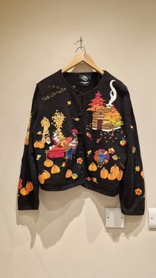 Michael Simon Vintage Thanksgiving Strickjacke bestickt Neuheit Strick Größe 12-14