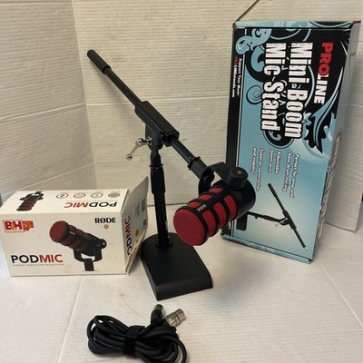 Rode PodMic Dynamic Microphone W/ Proline Mini Boom Mic- Stand + Chord EUC  