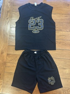 SHEIN Kinder Jungen schwarz Chicago 23 Outfit Set Alter 7 T-Shirt & Shorts Sommer