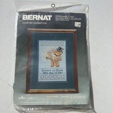 Vintage Bernat Wedding Bears Counted Cross Stitch Kit H04129 14-Count Aida DMC