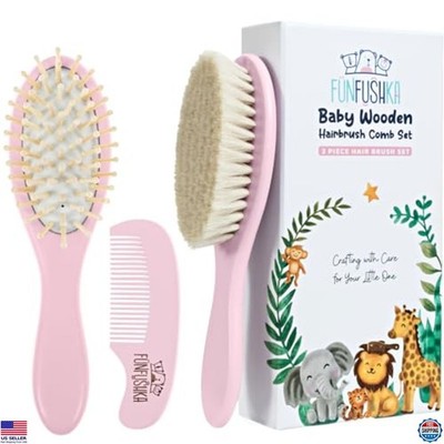 Ultra Soft Goat Hair Baby Brush & Comb Set for Newborns - Cradle Cap Care, Gift