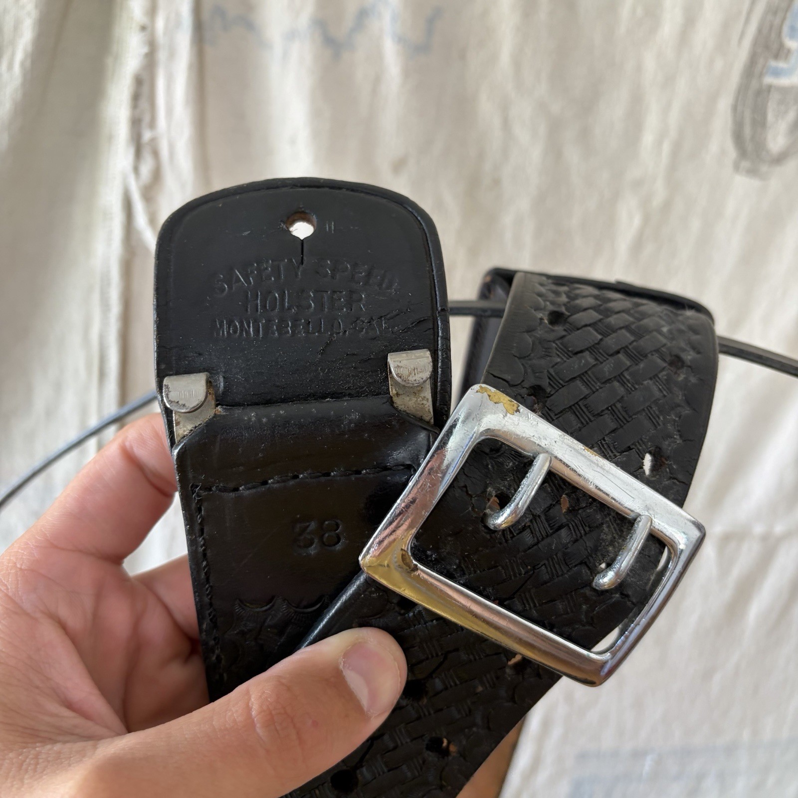 Vintage Safety Speed Basketweave Police Duty Belt w Holster And Bullet Holster